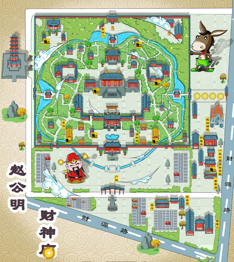 新村镇寺庙类手绘地图